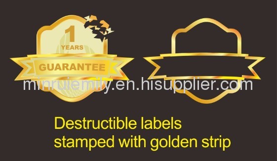 Custom special destructible labels with stamping gloden strip around the labels or patterns