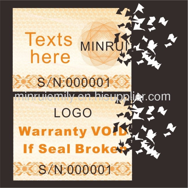 Custom destructible labels,tamper evident labels for warranty VOID if seal broken