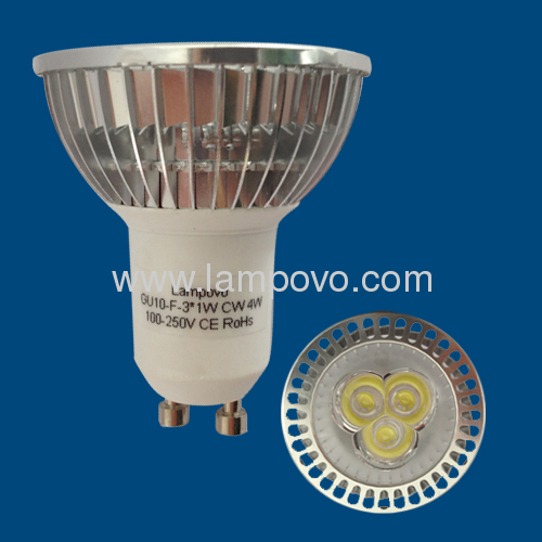 LED HIGH POWER GU10 3*1W 4W 2700-7000K FIN Type structure by aluminum alloy 