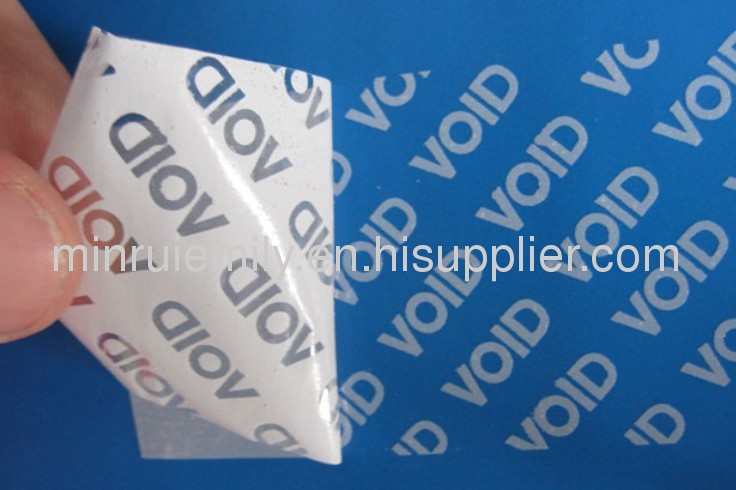 Custom polyester warranty void labels,leave white color texts VOID behind once tampered