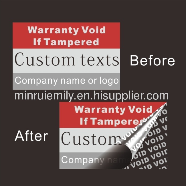 Custom tamper evident VOID labels,warranty silver polyester void labels