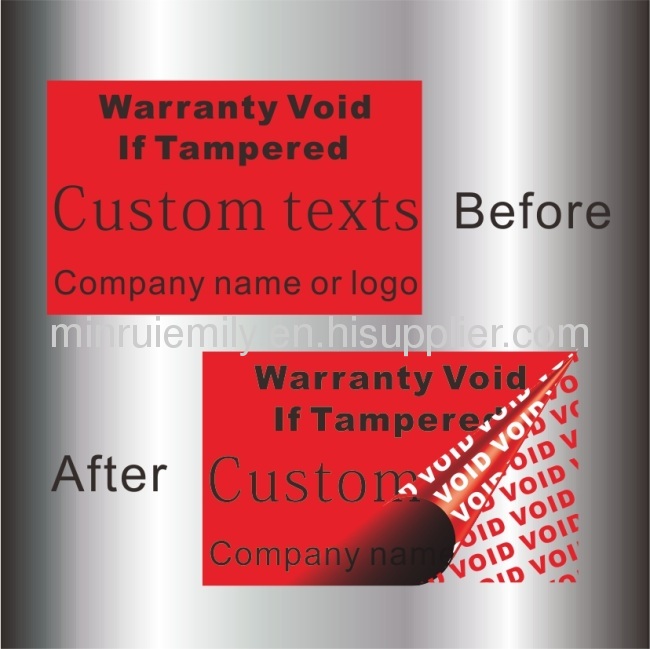 Custom red tamper proof warranty void labels,void stickers