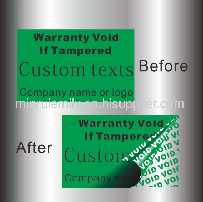 Custom green warranty label,void stickers printing supplier