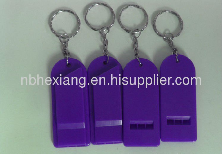 Flat shaped plastic promotion whistle with keychain