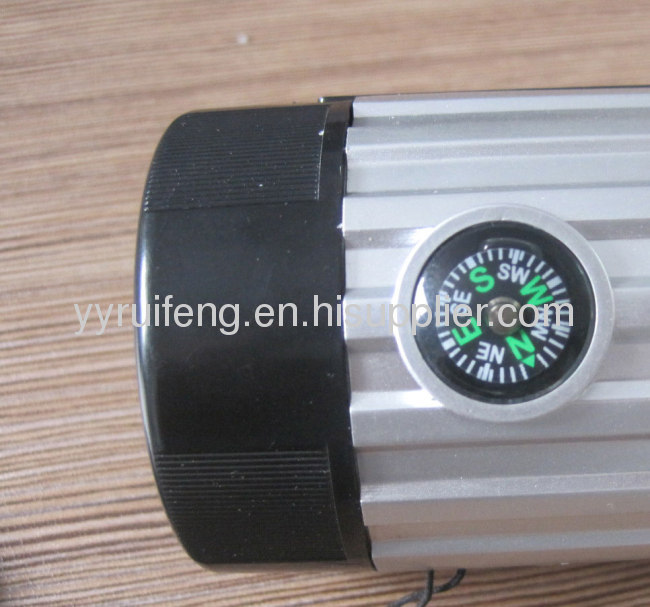 hand crank Alarm flashlight with phone charger and compass 