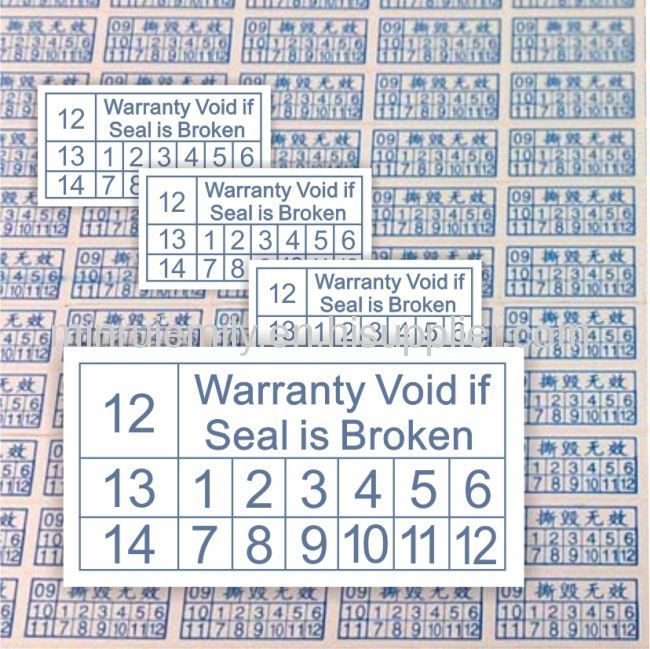 Custom date warranty labels,destructible warranty stickers