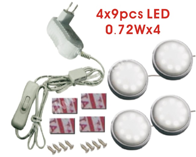 9PCS SMD*4 Round LED Cabinet Light