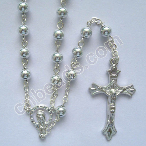 silver plastic rosary prayer beads necklace
