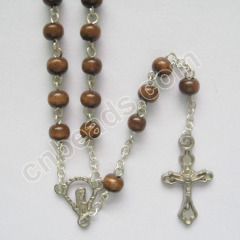 round wooden rosary prayer beads necklace