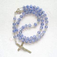 beaded crackle glass rosary necklace