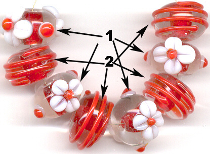 transparent and red rondelle lampwork glass beads