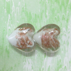 gold sand heart lampwork glass beads