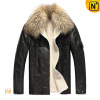 Mens Raccoon Fur Collar Slim Fit Fur Lined Leather Jacket