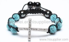 Blue Shadow Crystal Alloy Beaded Cuff Bracelets 10mm