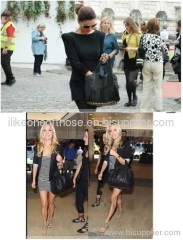 Celebrity Style Studded Bottom Black Duffel Tote Bag Handbag