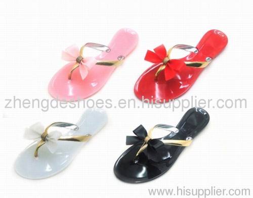 New Ladies Flat Jelly Bow Summer Sandals Womens Beach Shoes Flip Flop