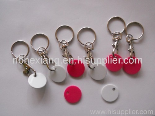 Plastic promotion trolley cart chip with keychain for surpermaket