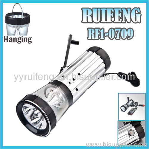 Multi-functional hand crank flashlight compass light phone charger light