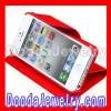 Red Lichee Pattern Credit ID Card Flip Wallet Leather Case For iPhone5