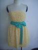 Yellow Frill Womens Sexy Sleeveless Dress With Green Waistband