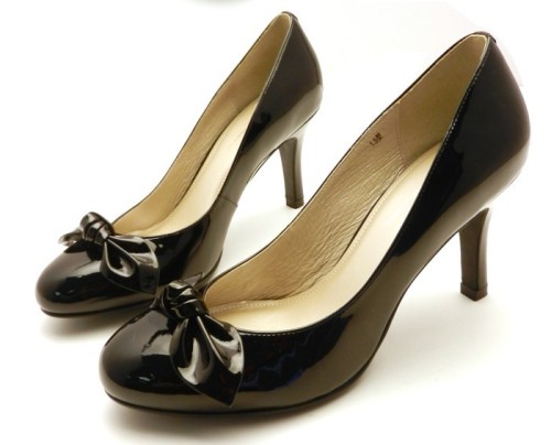 Black stiletto heel bowtie ladies dress shoes