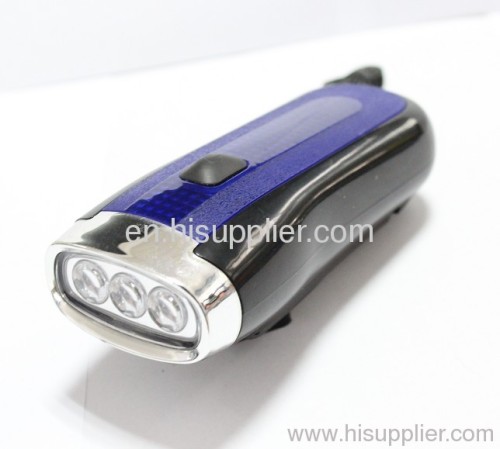 Portable hand crank 3 LEDs dynamo flashlight