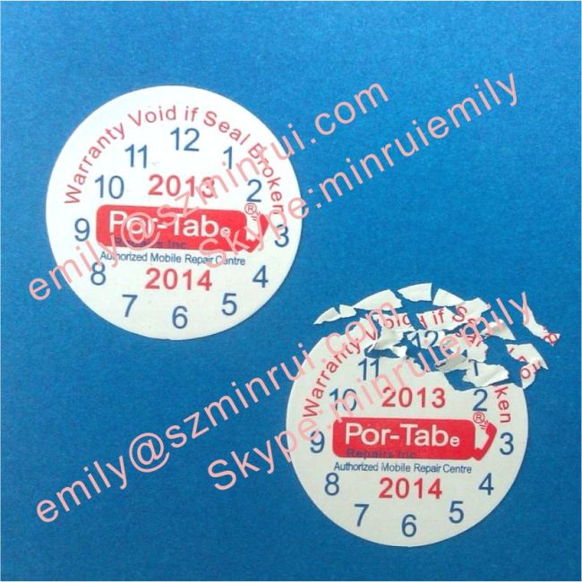 Custom round date warranty stickers for cellphones,date warranty labels