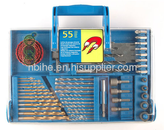 50pc mix Power Drill Bit Set in transparent plastic mould case