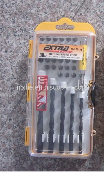 EXTRA 38pcs drill and screwdriver bit set transparent plastic mould box pakcing