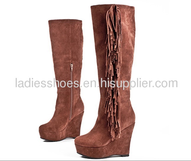 ladies knee wedge dress boots