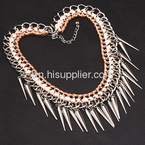 Gothic Punk Silver Spike Tassel Choker Bib Necklace For Sale