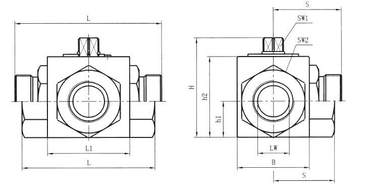 3 way KHB3K-LR DIN2353 thread high pressure ball valves