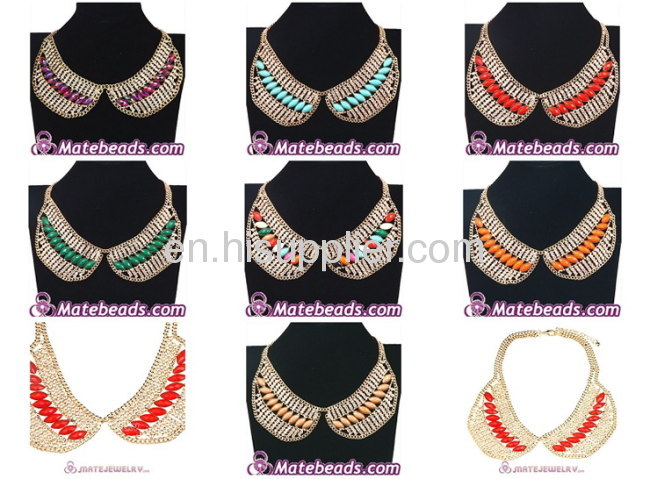 New Design Crystal Resin Gold Plated Metal collar Necklace Wholesale