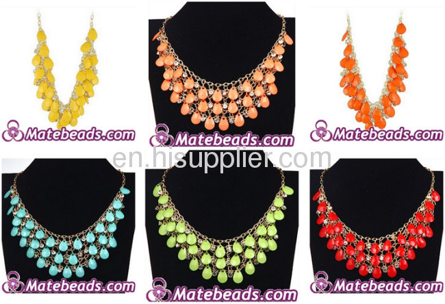 Fashion Multi LayeredRed J Crew Style Resin Statement Bib Necklace