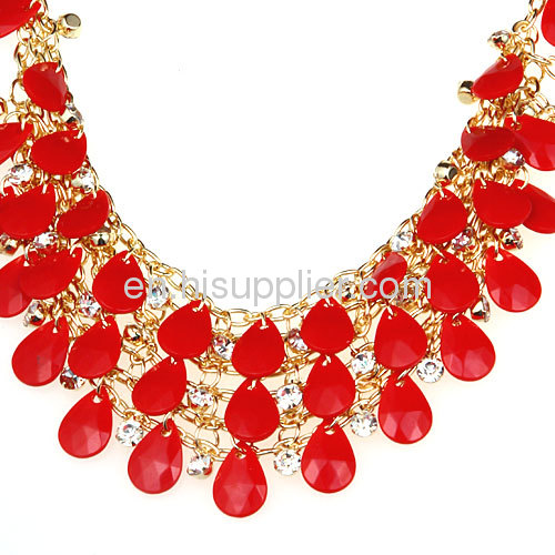 Fashion Multi LayeredRed J Crew Style Resin Statement Bib Necklace