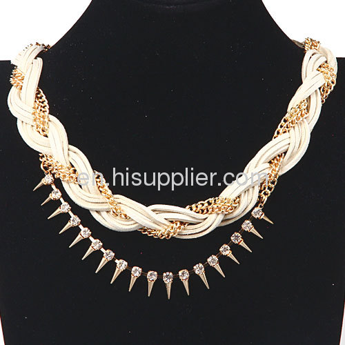 Fashion Gold Chunky Braided Chain Leather Necklace Wholesale