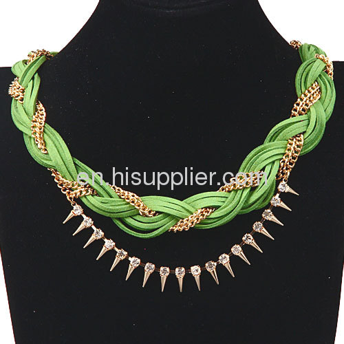 Fashion Gold Chunky Braided Chain Leather Necklace Wholesale