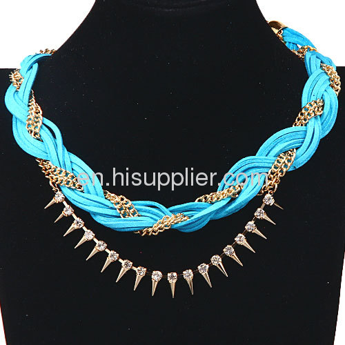 Fashion Gold Chunky Braided Chain Leather Necklace Wholesale