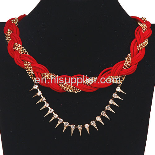 Fashion Gold Chunky Braided Chain Leather Necklace Wholesale