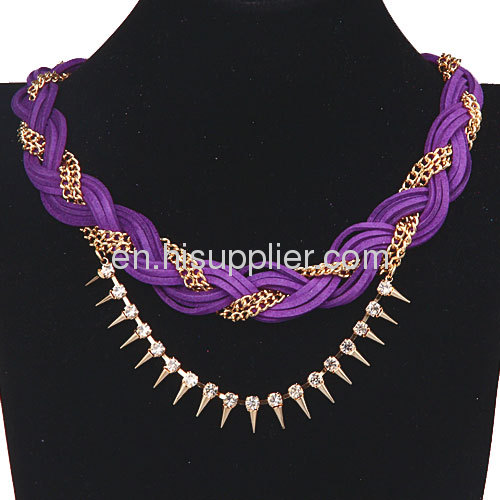 Fashion Gold Chunky Braided Chain Leather Necklace Wholesale