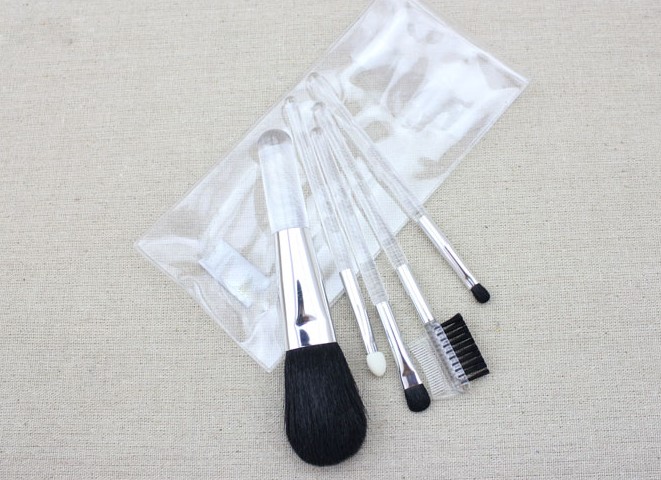 5pcs Goat hair Make up brush set with Acrylic handle PVC pouc