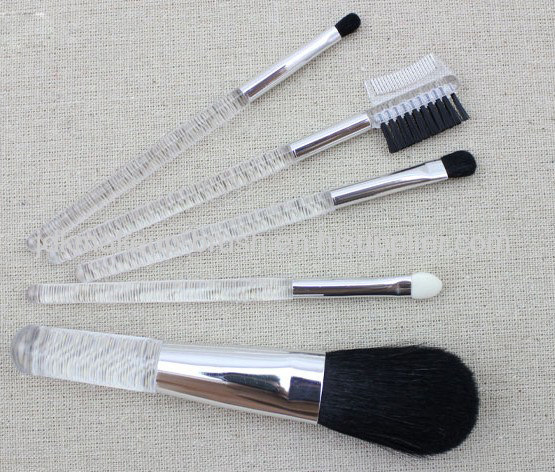 5pcs Goat hair Make up brush set with Acrylic handle PVC pouc