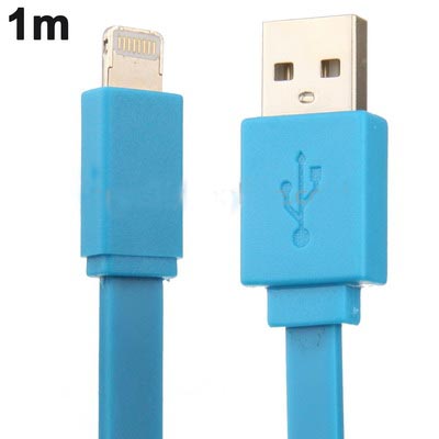 new Noodle Style USB Data Sync Charger Cable for iPhone 5, Length: 1m (Blue) 