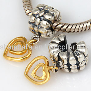 Sterling Silver european Gold Heart Of Hearts Dangle Clip Charm