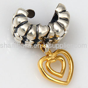 Sterling Silver european Gold Heart Of Hearts Dangle Clip Charm