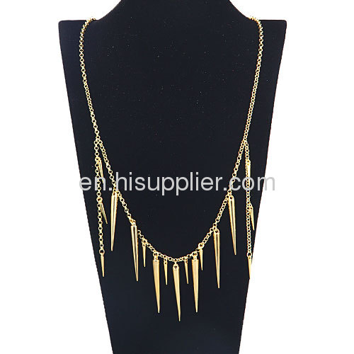 2013 Latest Design Cstume Jewelry Long Spiked Chain Necklace Gold