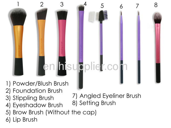 8PCS LongMetal 3 colors Cosmetic brush set