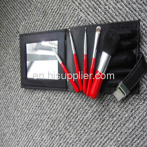 Red handle 5PCS Makeup brush set with Mirror