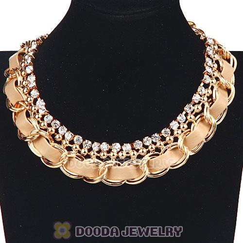 Gold Chain Chunky Rhinestone Handmade Leather Choker Necklace Wholesale