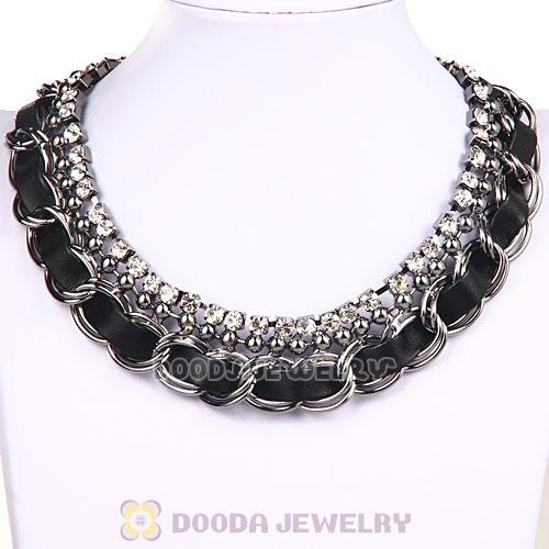 Gold Chain Chunky Rhinestone Handmade Leather Choker Necklace Wholesale